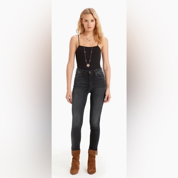 MOTHER JEANS 24 HIGH WAISTED LOOKER COFFEE TEA OR ME EUC STRETCH DARK BLUE - Picture 2 of 6